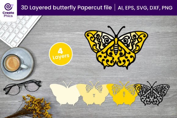 Download 3D Layered Butterfly Cutting File SVG - Butterfly cutting file Collection
